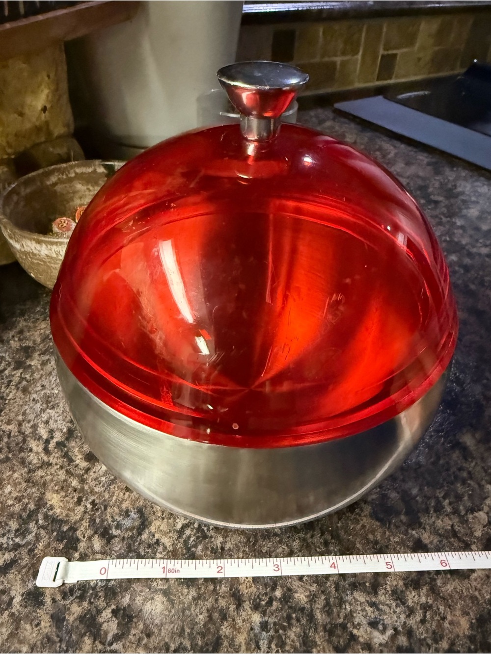 Retro Red Dome Food Storage/ ice bucket  with Stainless Steel Base